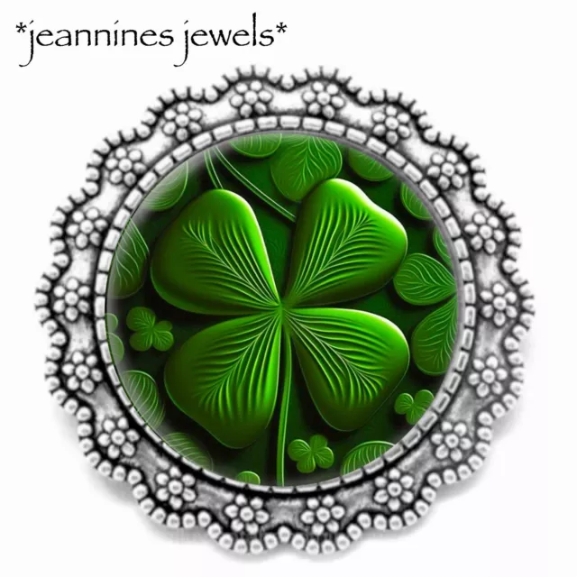 Irish Four Leaf Clover Shamrock BROOCH Silver Lapel Pin St Patricks Day Gift