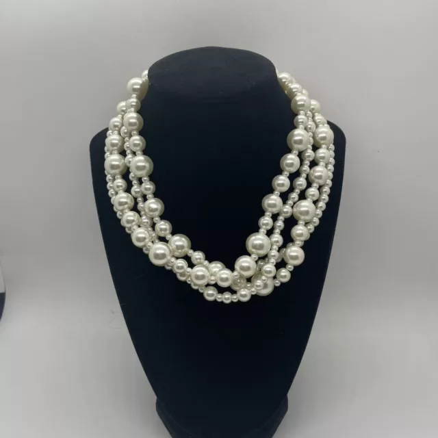 Multi Strand Faux Pearl Beaded Adjustable Necklace Choker