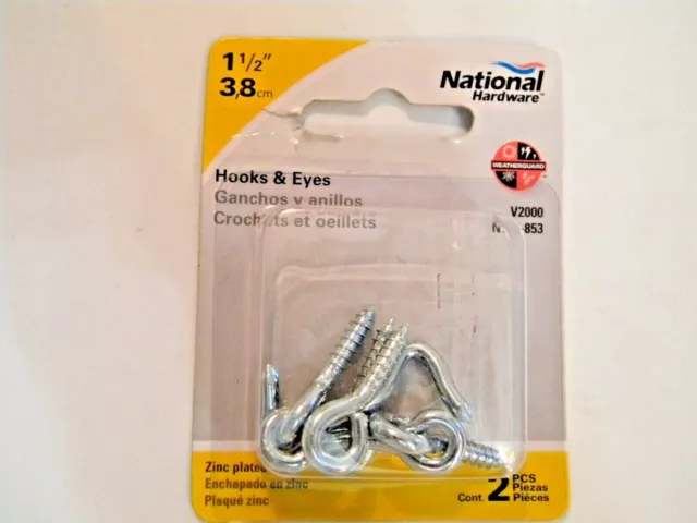 National Hardware N117-853 Steel Zinc Plated V2000 Hook and Eye 1-1/2 "  (2pk)