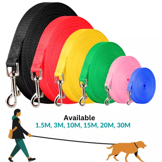 Pet Dog Training Lead 1.5M-30M Long Strong Tracking Leash Line Walking Recall UK