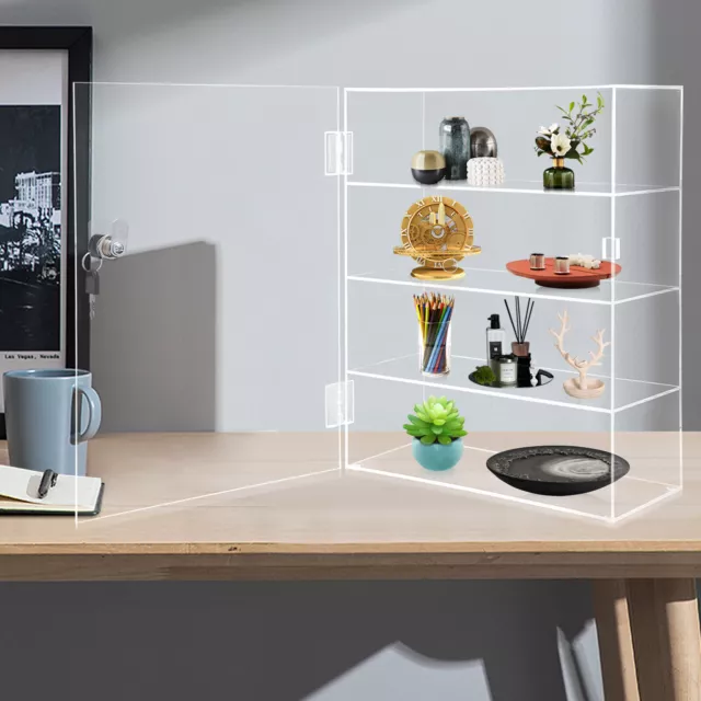 Acrylic Display Case Countertop Clear Box Dustproof Shelves Showcase with Lock