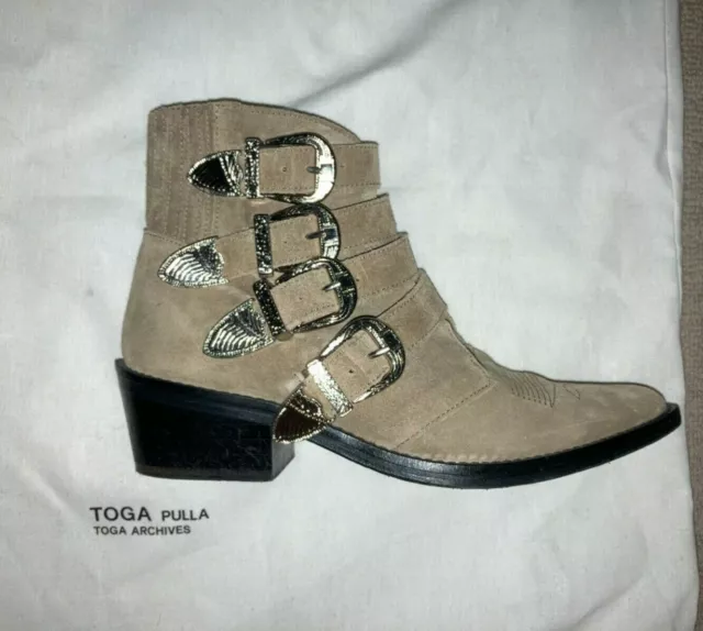 Toga Pulla suede four-buckle ankle boots, western style