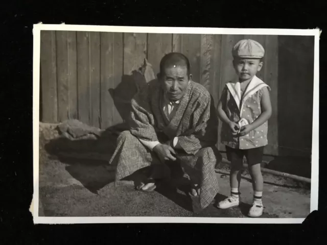 #4842 Japonais Vintage Photo 1940s / Old Man Kimono Garçon Uniforme Familial