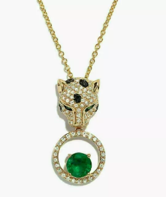 2CT ROUND CUT Lab-Created Emerald Diamond Panther Pendant 14K Yellow ...