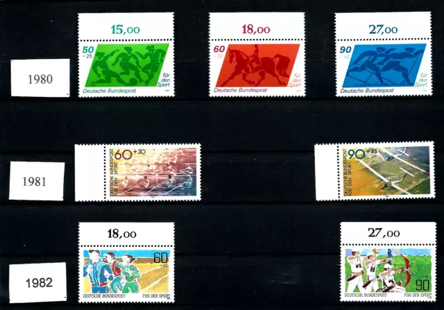 Deutsche Bundespost 11 Postfrische Jahgänge " Für den Sport"1980 - 1990