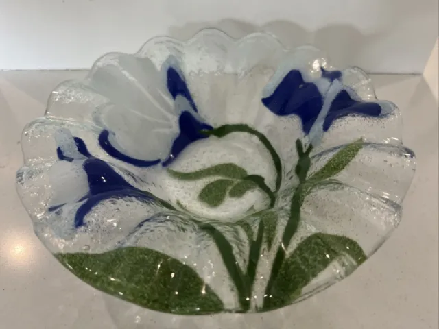 Sydenstricker Fused Art Glass 6.5" Bowl Ruffled Edge Floral Berry Candy Trinket