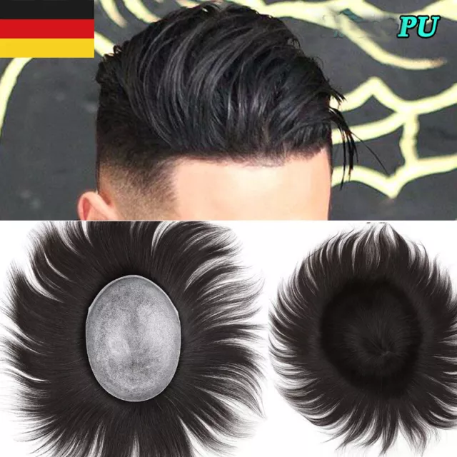 Herren Perücke Echthaar Toupet Toupee Für Männer Haarteile Haarausfall PU 8*10