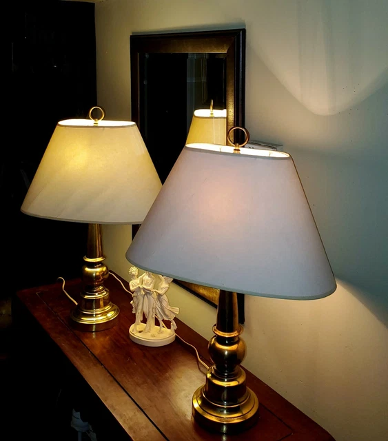 Beautiful Mid Century Vintage Modern Brass Lamps With Original Shades