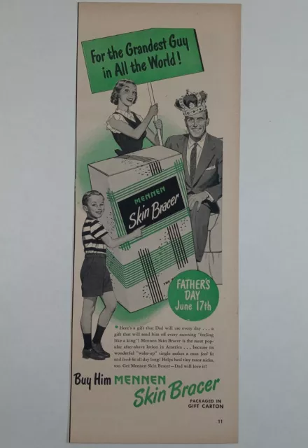 1950's Mennen After Shave Skin Bracer Green Colorful Slim Vtg Poster Print Ad