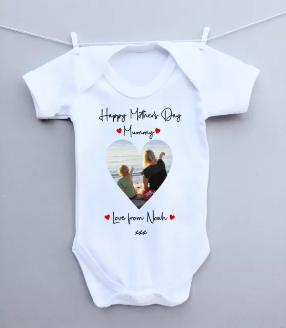 Personalised baby bodysuit vest babygrow! Happy Mother's day Mummy photo heart
