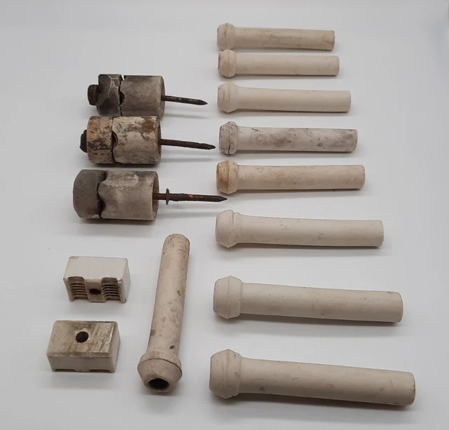 Vintage Ceramic Porcelain Knob Tube Electric Phone Insulators LOT of 10 + Extras