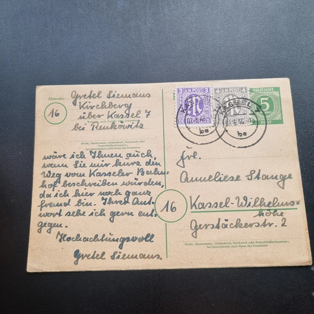 Postkarte Von österreich Nach Deutschland POSTKARTE VON KASSEL nach Kassel-Wilhelmshöhe vom 7.8.46 / Mi. 1 +2