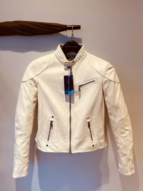 Giacca in pelle biker Ralph Lauren viola etichetta caffè S FR 36 NUOVA CON ETICHETTE UK 8 PEZZI £2830