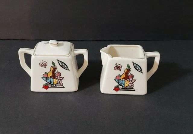 Vintage Thames Japan Cream And Sugar Fruit Basket MCM Hand Painted Mod Retro
