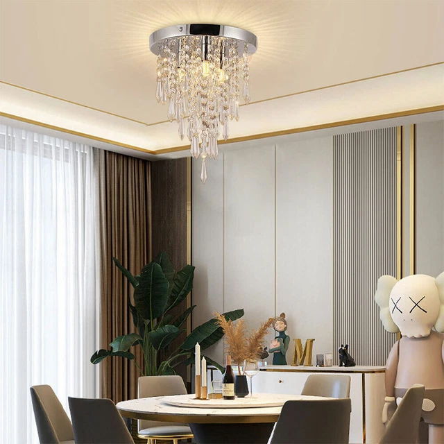 3 Light Modern Mini Crystal Chandelier Lamp Flush Mount Ceiling Light Chrome NEW