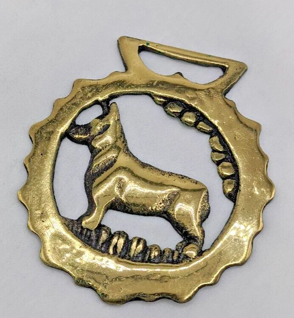 Brass Horse Medallion Vintage English Corgi Pup Dog Show Parade Harness Bridle