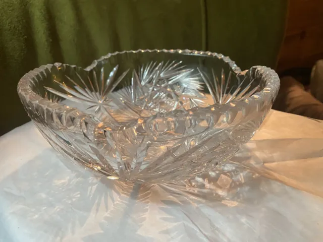 120 Plus Yr Old Cut Glass Crystal Bowl American Brilliant 8" Very Heavy Antique