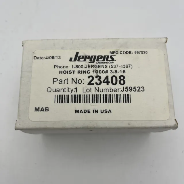 Jergens Hoist Ring Part No. 23408 Mfg Code 697830 New In Box Industrial Tool