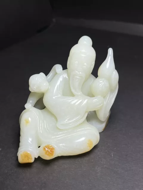 Chinese Exquisite Handmade Figure and Monkey carving Hetian Jade Statue