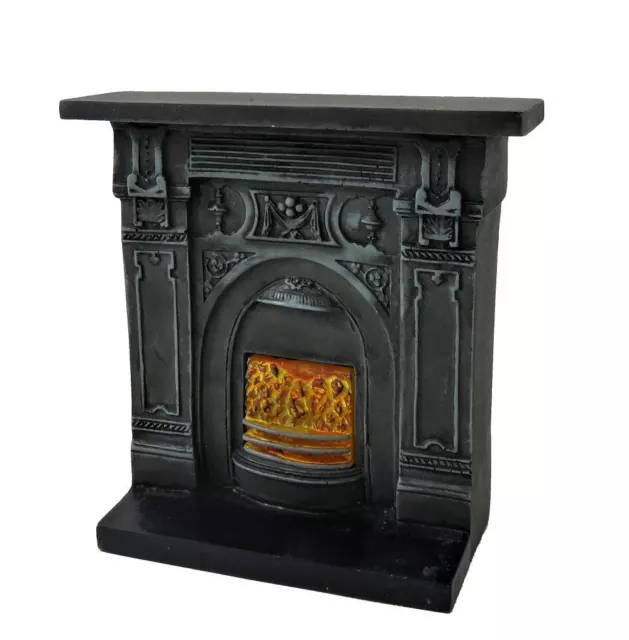 Dollhouse Victorian Cast Iron Fireplace Burning Coals 1:12 Scale Furniture