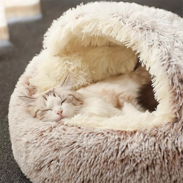 Winter Warm Pet Sleeping Bed Cat House Kennel Soft Dog Plush Round Puppy · G5C6