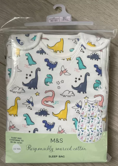 *New* M&S Baby 2.5 Tog Sleep Bag Age 0-6 Months Unisex Sleeping Bag Dinosaurs