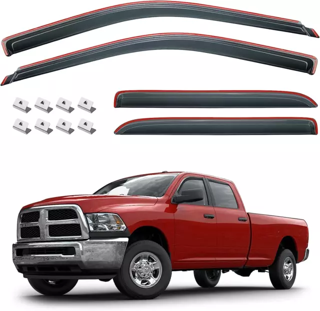 In-Channel Rain Guards Compatible with 2009-2018 Ram 1500 Crew Cab, 2010-2020 Ra