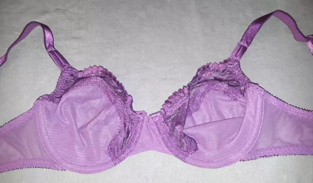 Olga 33050 vintage semi-sheer purple unlined underwire bra 34B