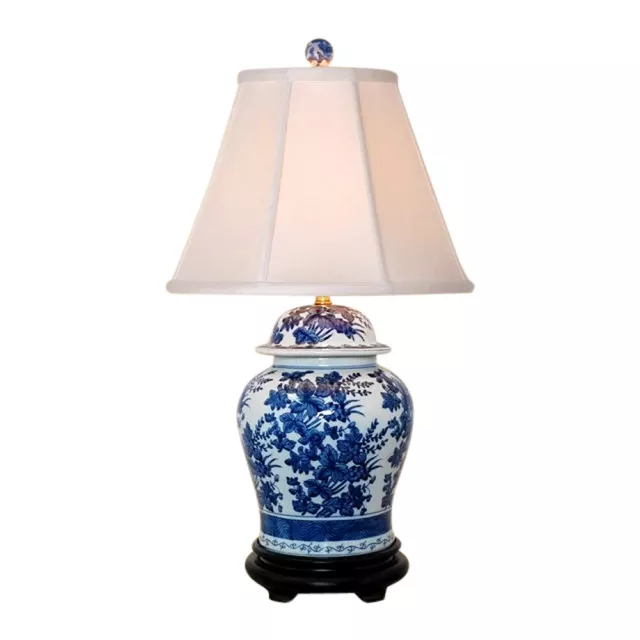 Beautiful Blue and White Porcelain Ginger Jar Table Lamp Floral Pattern 28.5"