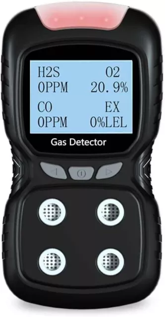 Portable 4 Gas Detector, 4 in 1 Multi Gas Monitor Tester，H2S,O2,CO and EX Rechar