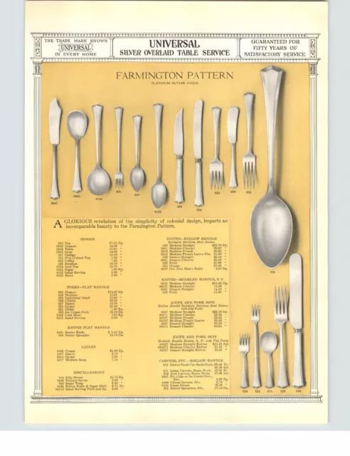 1927 PAPER AD Universal Silver Silverware Farmington Pattern