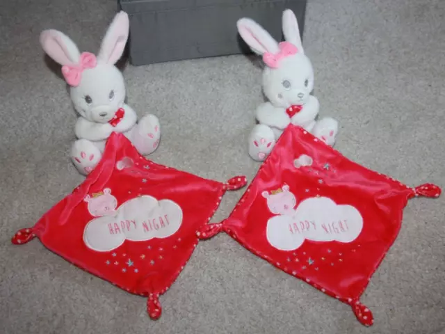 DOUDOU SIMBA TOYS 2  LAPIN BLANC  MOUCHOIR  ROSE HAPPY NIGHT ETOILE  com neuf