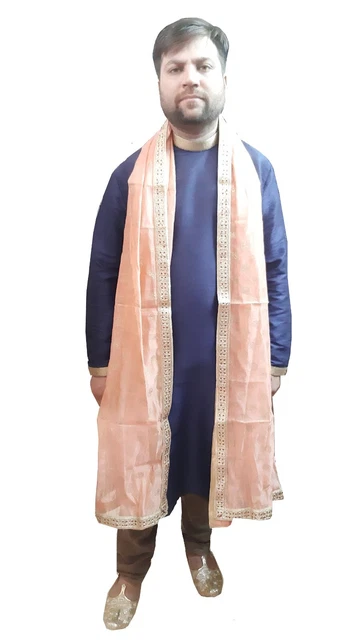 Men Stole Wedding Indian Dupatta Silk Traditional Groom Handmade Scarves Pink