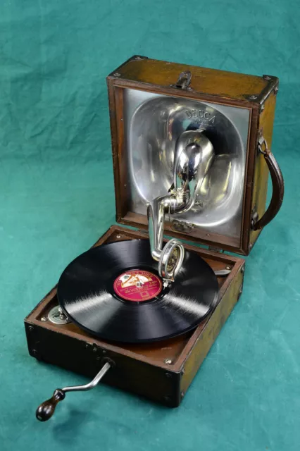 Originales Decca Junior Koffergrammophon für Oldtimer Enthusiasten, um 1920