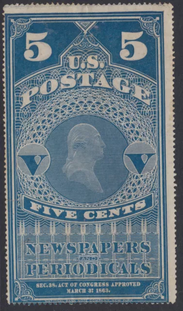 UNITED STATES NEWSPAPER STAMP : 1875 5c dull blue Scott #PR5 unused