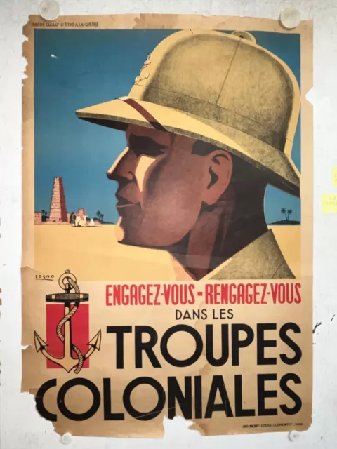 Rare affiche ancienne engagez vous dans les troupes coloniales par Sogno