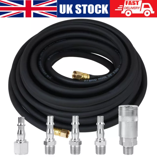 Rubber Air Compressor Hose Air Line 15m Metre1/4''BSP 9.5mm Bore Auto Heavy Duty