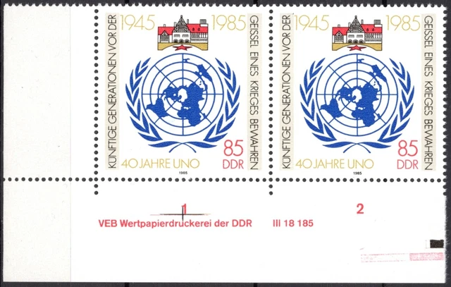 DDR 1985 Mi.Nr. 2982 ** postfrisch Eckrand mit DV Druckvermerk
