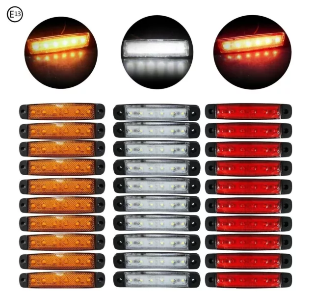 30 Pcs 12v 6 Led White Yellow Red Side Marker Light Position Truck Trailer E13