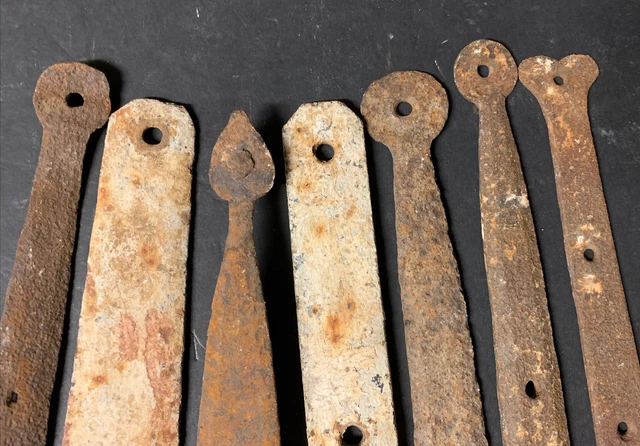 Antique Hand Forged Iron Barn Door Strap Hinges Lot of 7 from 24 1/4" to 11 3/4" 8