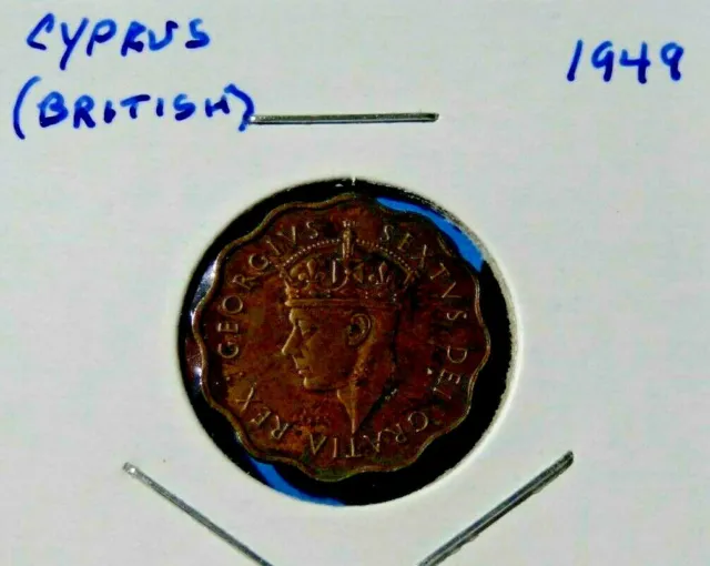 1949 Cyprus:1/2 Piastre Bronze Coin- George VI. British Colony. KM # 29