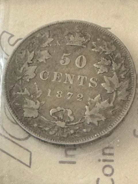 1872 H  Canada 50  Fifty Cents Coin - Iccs-Vg-8   - Rg 171