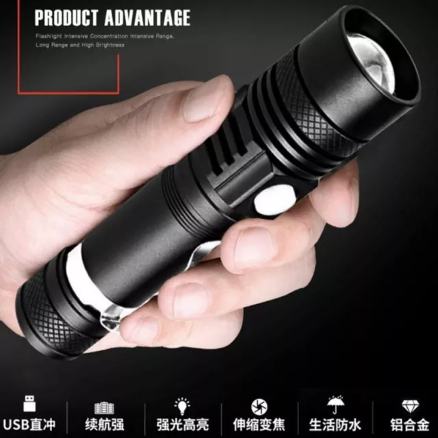 Bright Tactical Military Rechargeable LED Waterproof Flashlight flash lightB=y=