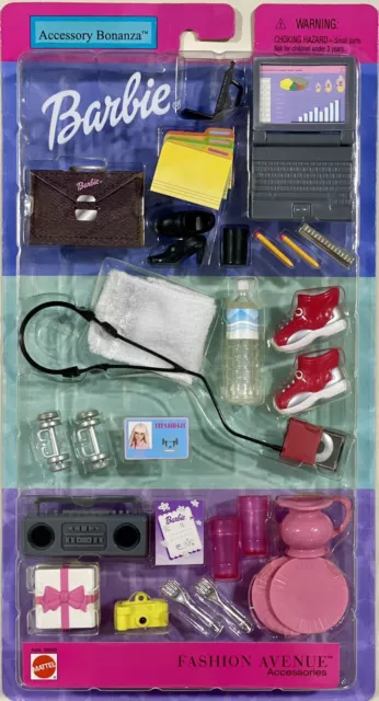 Barbie Accessory Bonanza office, workout & party accessories 2001 New NRFB