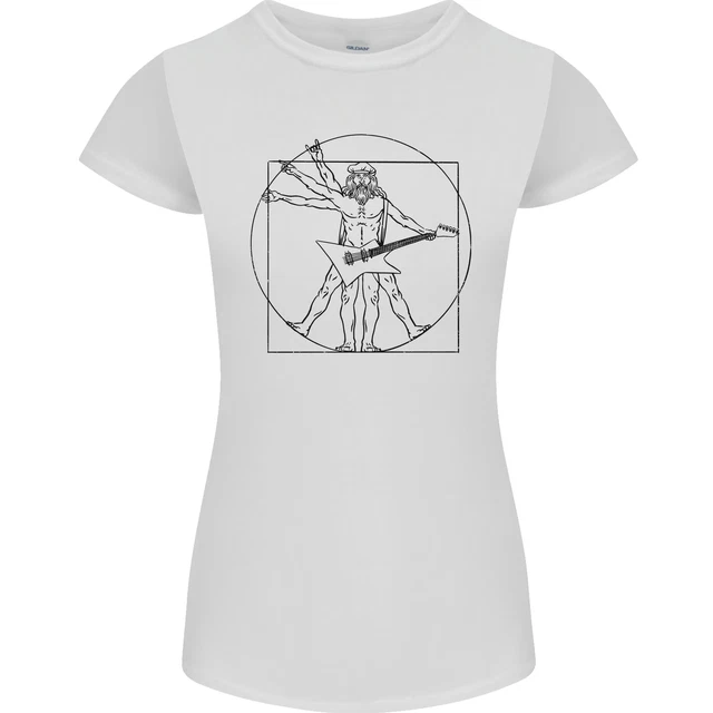 T-shirt chitarrista vitruviano Old Rocker Chitarra divertente donna Petite Cut