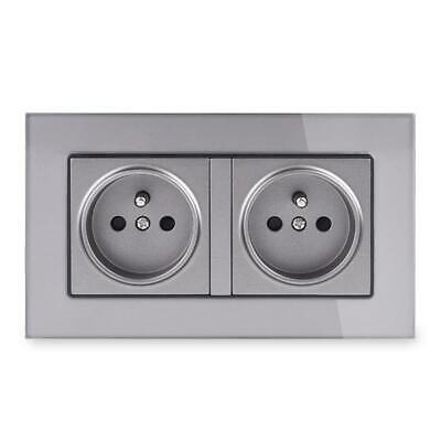Power Outlet 16A Double Crystal Glass Panel Grounded French Polish Wall Socket