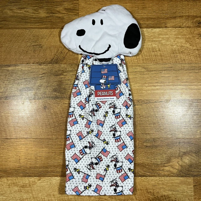 Toalla de mano colgante Peanuts Snoopy Woodstock 4 de julio bandera de EE. UU. roja blanca azul