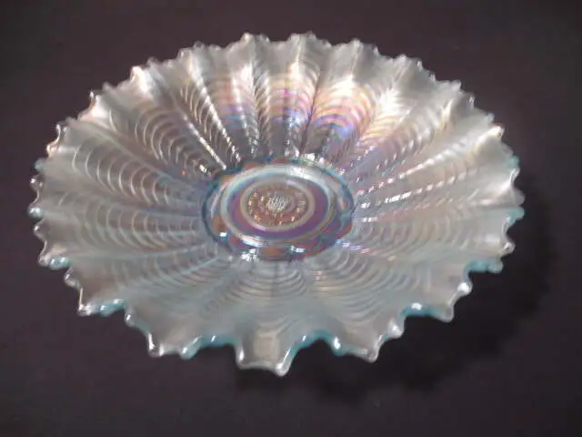 Antique Northwood Iridescent Carnival Glass Ice Blue Nippon Bowl
