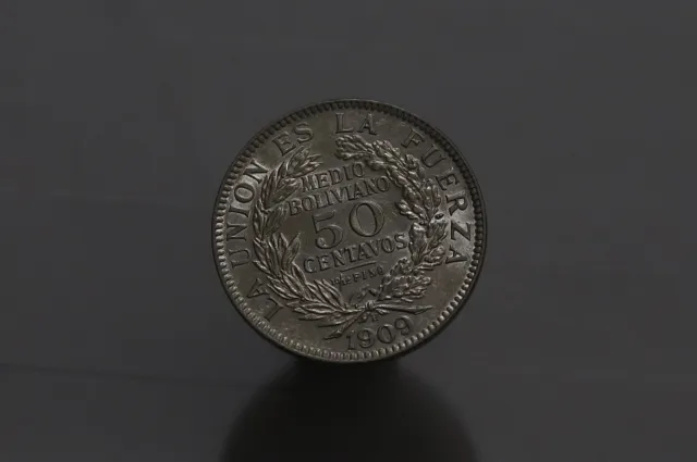 🧭 🇧🇴 Bolivia 50 Centavos 1909 H Silver High Grade B58 #Z8028