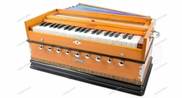 Original BINA Harmonium 9 Stopper Multifold Bellow 42 Keys Two Reeds 3.5 Octave